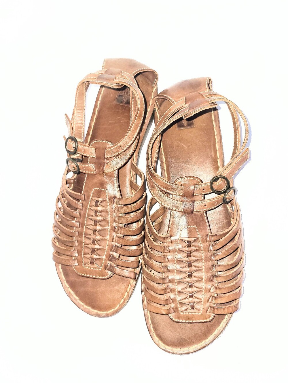 Frye Kayla Huarche Sandals Genuine Leather Caged Gladiator Brown Size 8.5 B
